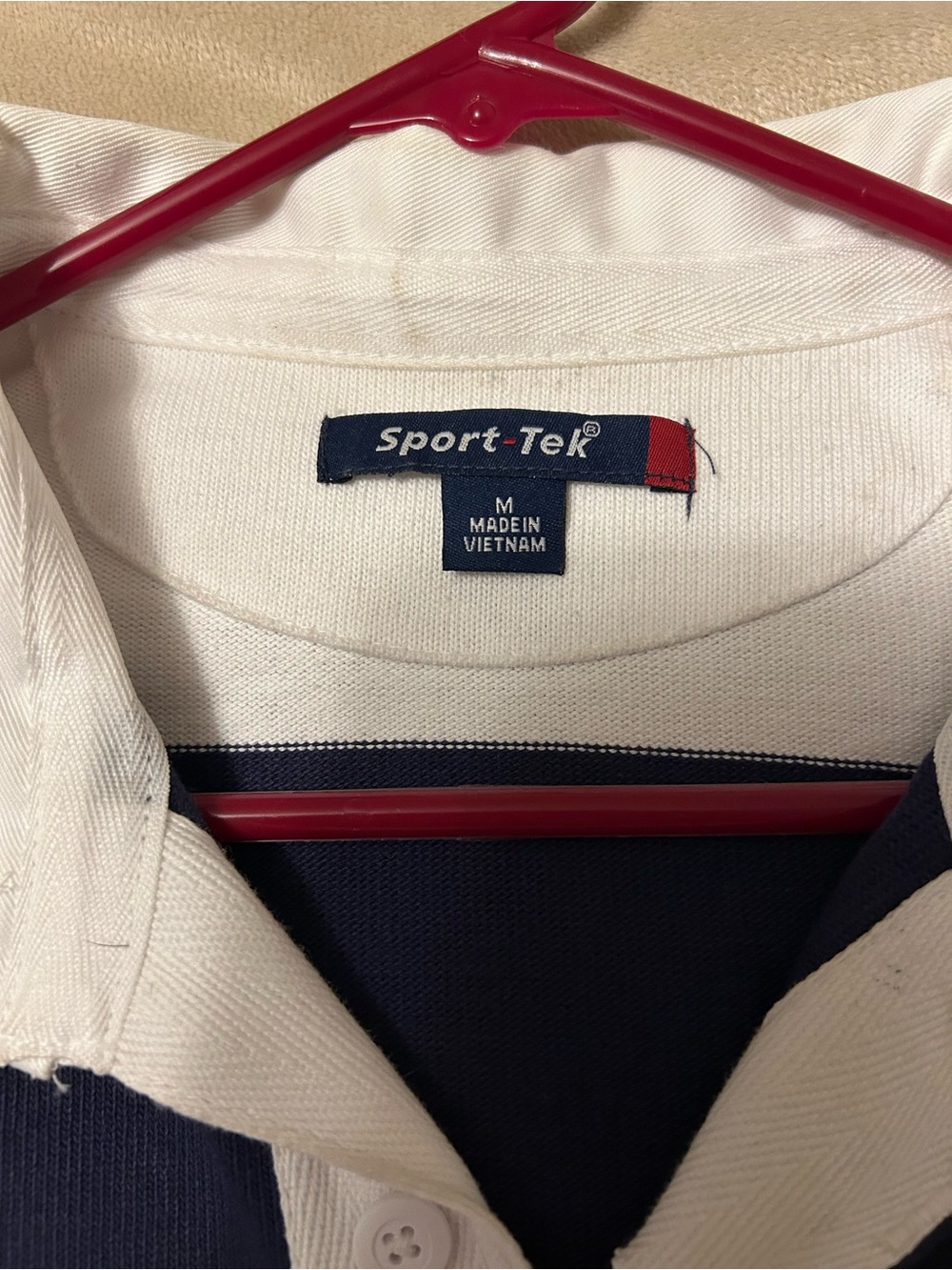 Sport-Tek Navy and Cream Striped Rugby Polo - Picture 10 of 11